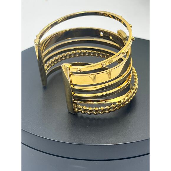 Michael Kors Heritage Astor Collection Frozen Open Layered Stacked Cuff Bracelet - Picture 4 of 10